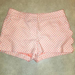 J. CREW PEACH AND PINK POLKA-DOT SHORTS WITH SCALLOPED POCKETS SIZE 2